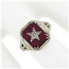 Image 3 : Antique Art Deco 14K Gold Red Stone Order of Easter Star Engraved Masonic Ring