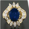 Image 2 : 18K Gold 7.72 ctw GIA Large Oval Sapphire w/ Round Marquise Diamond Cocktail Rin