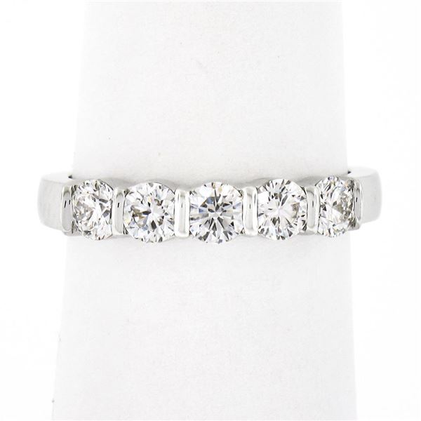 Gemlok 18K Gold 0.76 ctw Bar Channel Round Ideal Cut Diamond Wedding Band Ring