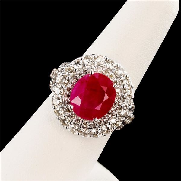 6.48 ctw BURMESE Ruby and 2.36 ctw Diamond 14K White Gold Ring (GIA CERTIFIED)