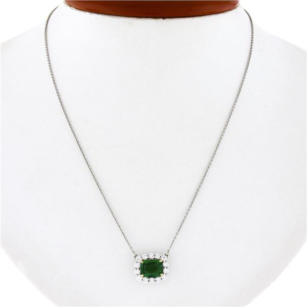 NEW Plat. 18k Gold GIA Cushion Tsavorite Solitaire Diamond Halo Pendant Necklace