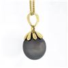 Image 4 : 14K Yellow Gold 11.8mm Tahitian Gray Pearl Solitaire Pendant 16" Chain Necklace