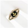 Image 3 : Men's Vintage 10k Gold Black Onyx Gold Leaf Design Masonic Solitaire Band Ring