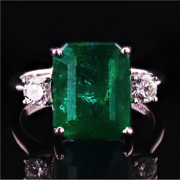 6.63 ctw Emerald and 0.35 ctw Diamond 18K White Gold Ring