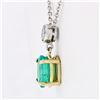 Image 4 : NEW 14K TT Gold 1.44 ctw Oval Emerald & Round Diamond Drop Dangle Pendant Neckla