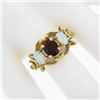 Image 3 : Vintage 10k Gold Oval Brilliant Cut Garnet & Cabochon Opal Accent Open Work Ring
