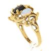 Image 7 : Vintage 10k Gold Oval Brilliant Cut Garnet & Cabochon Opal Accent Open Work Ring
