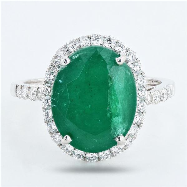 5.99 ctw Emerald and 0.68 ctw Diamond Platinum Ring