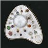 Image 2 : 14k Gold Diamond & Gemstone Baroque Pearl Artist Painters Pallet Brooch Pendant