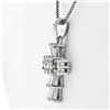 Image 4 : Petite 18K White Gold .37 ctw Round & Baguette Cut Diamond Cross Pendant w/ Chai