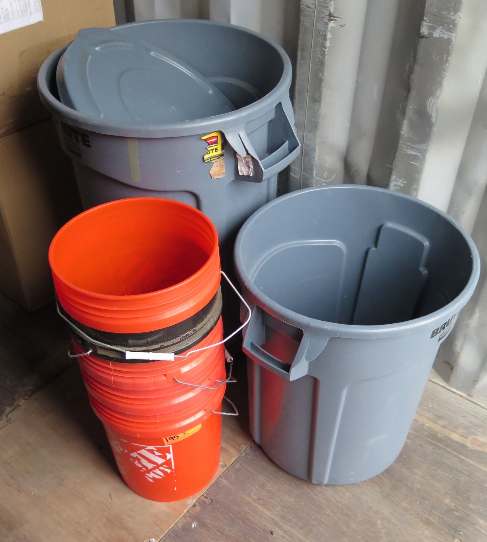 Multiple Rubbermaid Brute Waste Cans & Home Depot Buckets