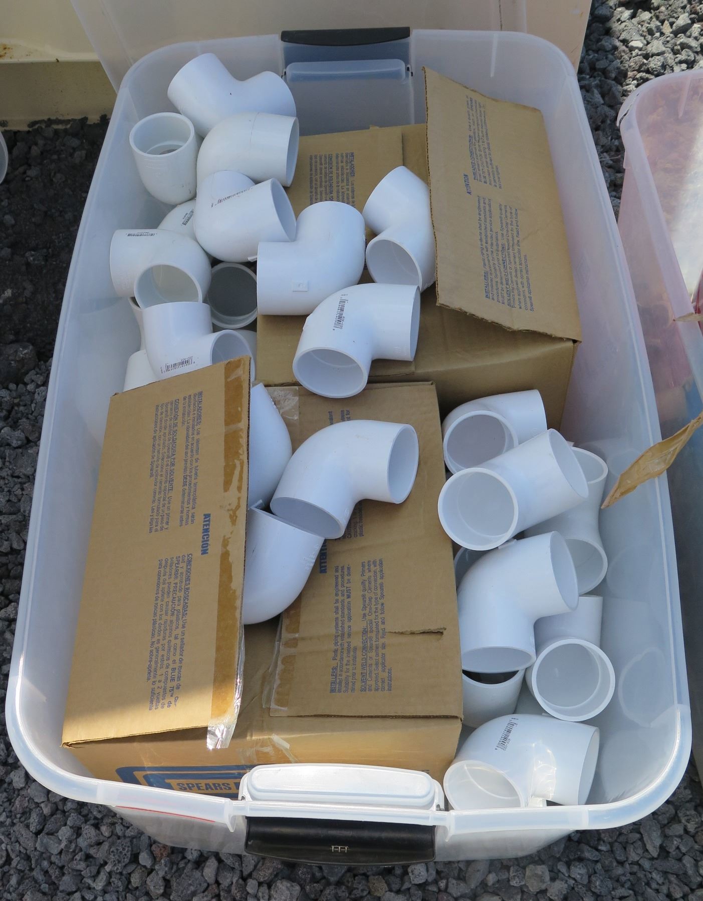 Bin Multiple PVC Fittings, Elbows, etc