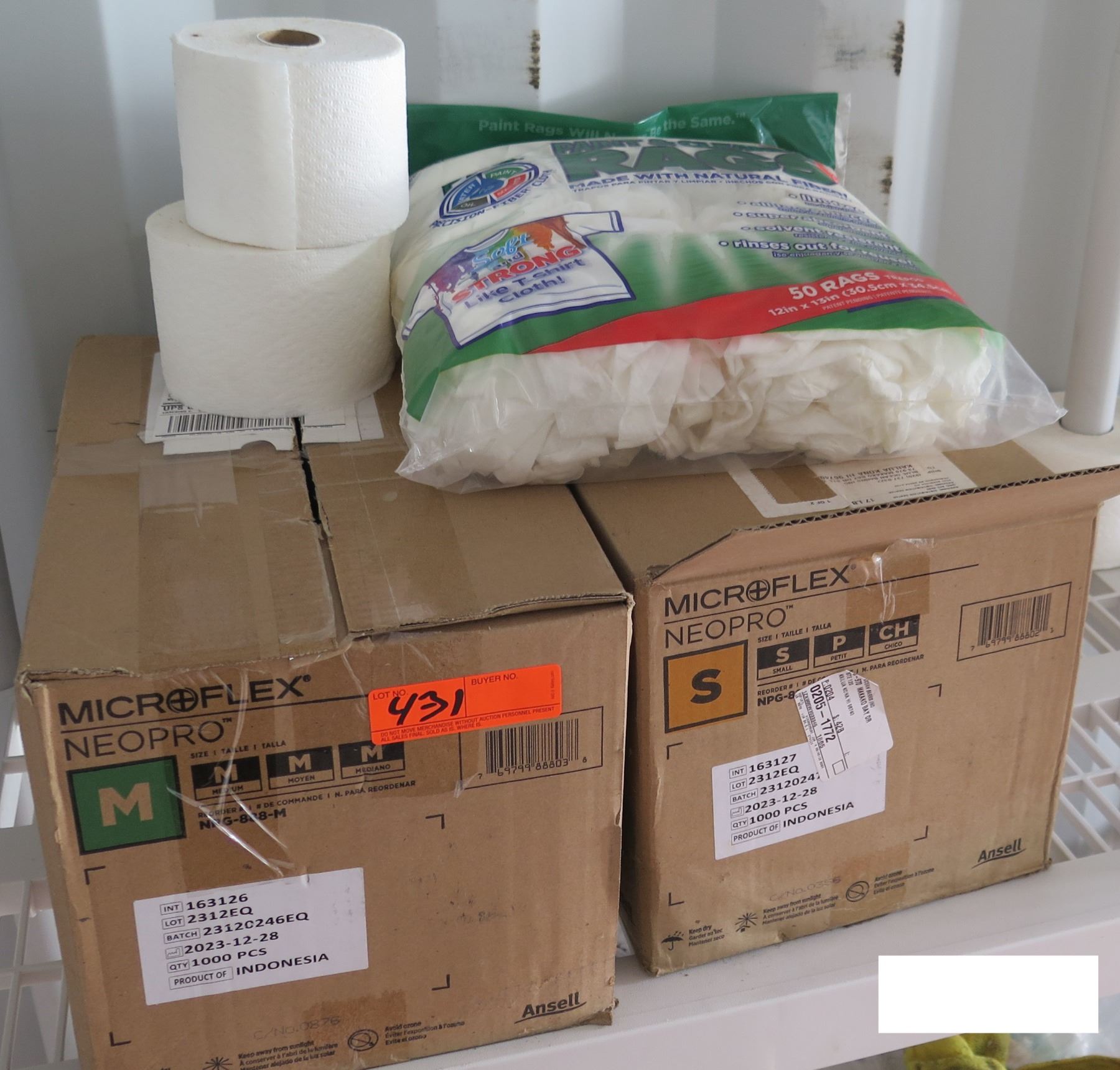 Qty 2 Boxes MicroFlex Neo-Pro Gloves, Paint Rags, etc