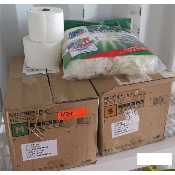 Qty 2 Boxes MicroFlex Neo-Pro Gloves, Paint Rags, etc
