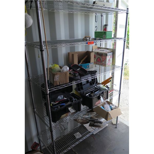 Contents of Shelf: Gauges, Contractor Bags, Brushes, Tools, Wire, etc (shelf not included)