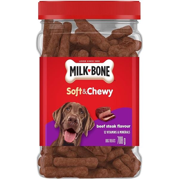 NEW MILK BONE SOFT & CHEWY DOG 708G BEEF AND STEAK