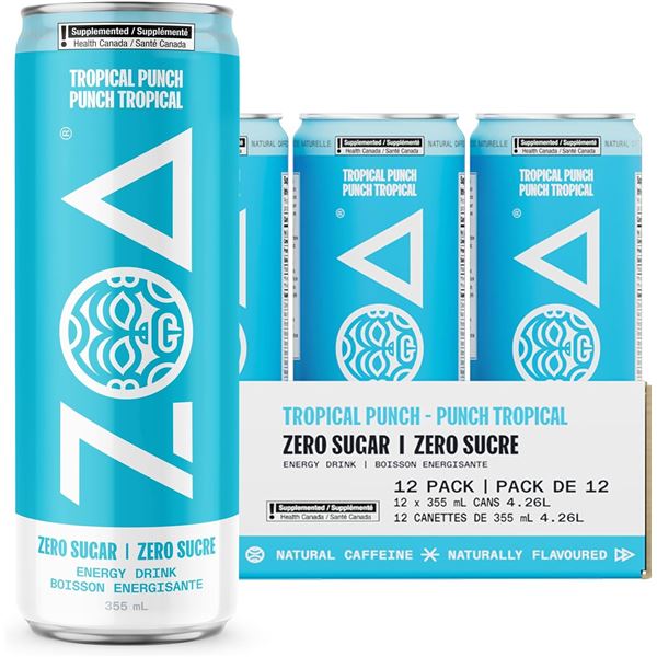 NEW 12 PACK OF ZOA TROPICAL PUNCH ENERGY DRINKS