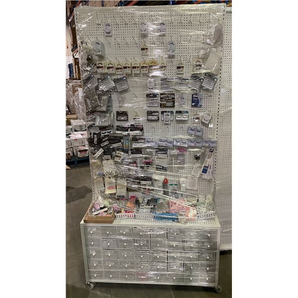 Large nail salon display floor stand w/ multi drawer cabinet (approx 83in x 41in x 13in) w/ large gr