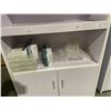 Image 2 : 4-tier shelving display floor stand w/ 2 door drawer cabinet (approx 87in x 32in x 13in)