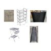 Image 1 : Group of items - Diaper changing table with wheels/ pet ramp/ potty training chair/ shelving rack on