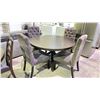 Image 1 : ROUND WOODEN DINING TABLE WITH 4 FABRIC DINING CHAIRS