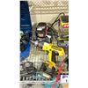 Image 3 : SHELF LOT OF ASSORTED TOOLS INCLUDING; RYOBI ONE 18V STARTER DRILL KIT, DEWALT DRILL AND MORE