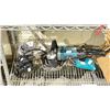 Image 2 : SHELF LOT OF ASSORTED TOOLS INCLUDING MAKITA WOOL BONNET SANDING DISC, MAKITA DRILL AND MORE