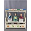 Image 1 : Cute Vintage Wood "Gourment Dressing Shop" Shelf w/ 3 - 8"H Ceramic Bottles Made In Japan. Approx. 1