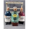 Image 2 : Cute Vintage Wood "Gourment Dressing Shop" Shelf w/ 3 - 8"H Ceramic Bottles Made In Japan. Approx. 1