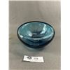 Image 2 : Interesting Double Walled Blue Glass Slanted Bowl - Signed. Approx. 7" Diam