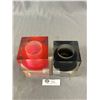 Image 2 : 2 Colourful Vintage Lucite Candleholders - Red & Grey. Approx. 5" & 5.5" H