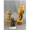 Image 2 : 3 Vintage Wood Carved Figures. 9.5", 7" & 4" H