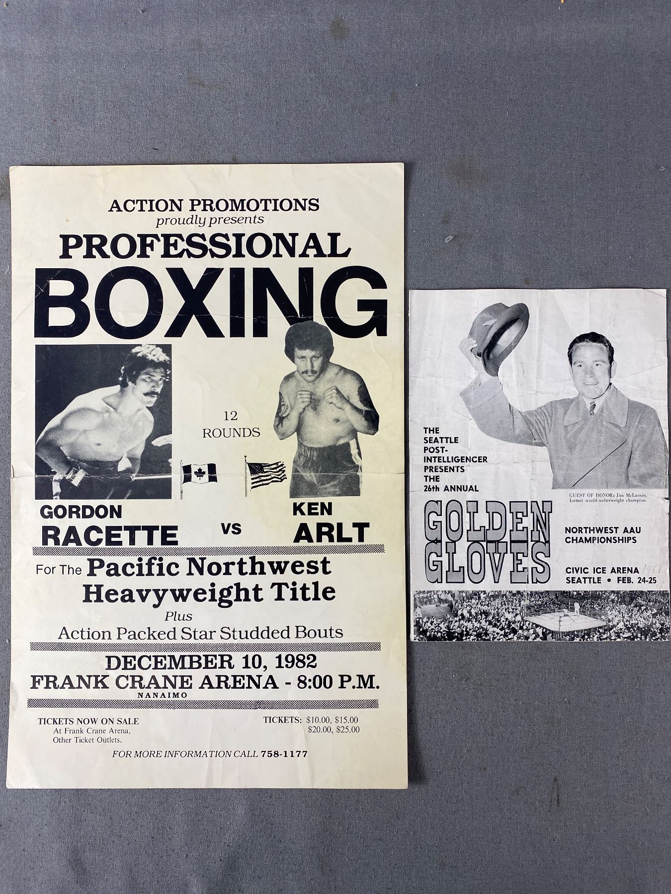 Boxing Gordon Original 1982 Boxing Poster Gordon Racette Vs Ken arit & 1961 Golden ...