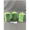 Image 1 : Lot of 3 Vintage Small Pottery Lidded Cannisters 4" Tall Pepper Nutmeg cinamon