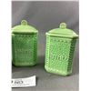 Image 3 : Lot of 3 Vintage Small Pottery Lidded Cannisters 4" Tall Pepper Nutmeg cinamon