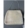 Image 2 : Lot of 2 Vintage Evening Formal Beaded Purses. 1 is a Silver Clamshell and Other is a Cream. In Grea