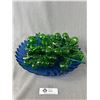 Image 1 : 14" Dia Blue Glass Dish + Hand Blown Green Grapes Branches