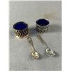 Image 2 : A Lot of 4 Colbalt Blue and Silver Plate Bowl with Spoons