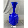 Image 2 : A Vintage 13" Tall Blue Art Glass Vase with Clear Handles