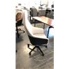 Image 2 : KASURA WHITE LEATHER HIGH BACK MOBILE OFFICE CHAIR WITH HEADREST AND BLACK WOODEN ACCENTS