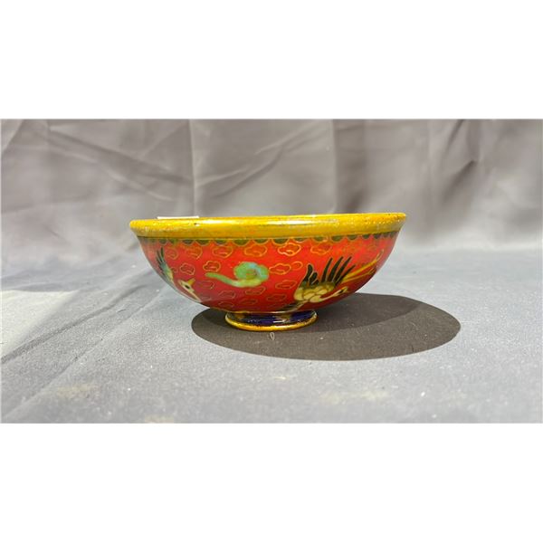 IRON RED GROUND COPPER CLOISONNE BOWL