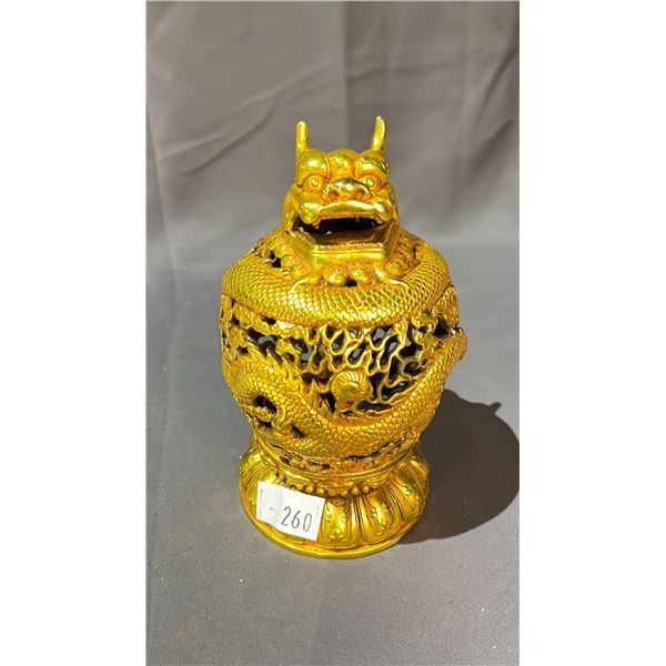 OPENWORK GILT DRAGON INCENSE BURNER