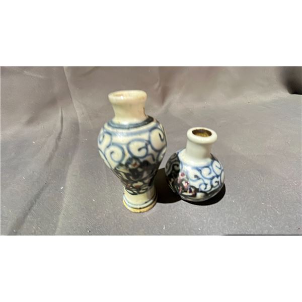 TWO BLUE & WHITE BRANCH VASES