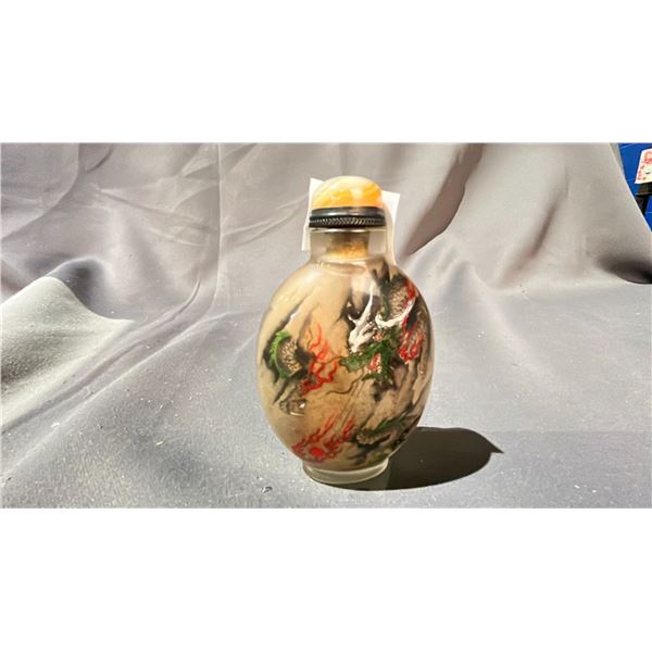 INSIDE PAINTED ROCK CRYSTAL DRAGON SNUFF BOTTLE