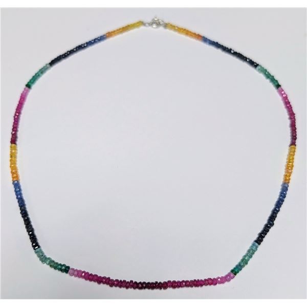 SILVER RUBY EMERALD AND SAPPHIRE 37CT 16"  NECKLACE