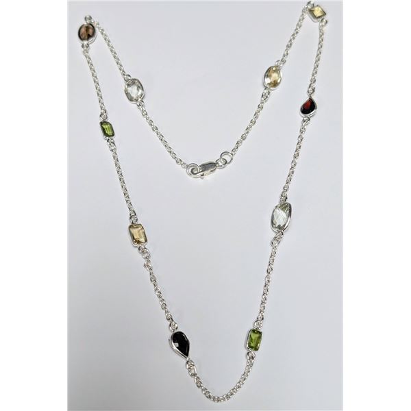 SILVER 7.56G GENUINE MULTI GEMSTONE 18"  NECKLACE