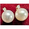 Image 1 : 14K YELLOW GOLD FRESH WATER PEARL AND DIAMOND 0.02CT  EARRINGS