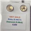 Image 2 : 10K YELLOW GOLD RUBY(0.44CT) DIAMOND(0.06CT)  EARRINGS