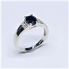 Image 1 : SILVER BLUE SAPPHIRE WHITE TOPAZ(0.9CT) RHODIUM PLATED  RING (~SIZE 7) (~WEIGHT 3.24G)