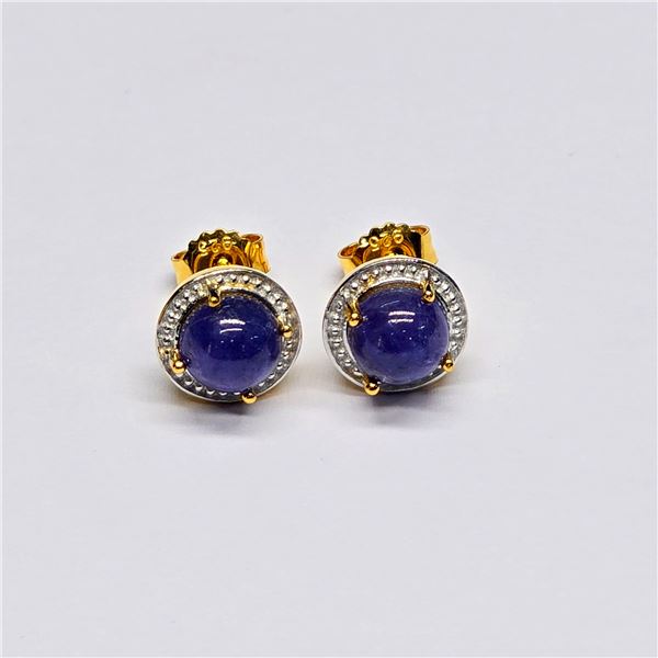 SILVER TANZANITE(1.8CT) RHODIUM PLATED EARRINGS (~WEIGHT 3.59G)